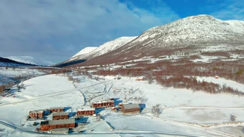 Aerial View of Snow Covered Molde Region Landscape with Traditional Norwegian Ho Stock-Footage 315471550