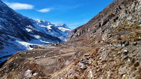 Aerial View of Snow Covered Mountain Road in Himachal Pradesh Stock Footage 340967045