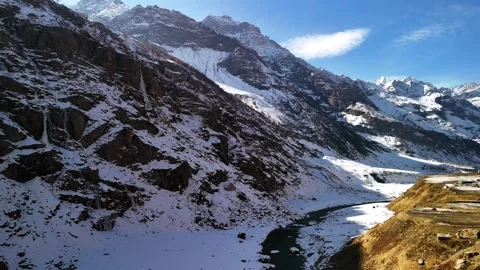 Aerial View of Snow Covered Mountain Road in Himachal Pradesh Stock Footage 340967056