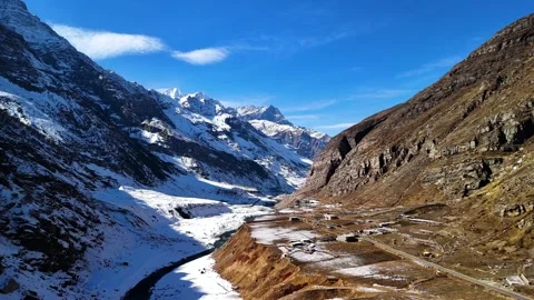 Aerial View of Snow Covered Mountain Road in Himachal Pradesh Stock Footage 340967080