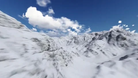 Aerial View of Snow Covered Mountains and Clouds Animation Stock Footage 335633873