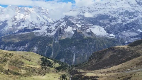 Aerial View of Snow Covered Mountains in the Alps Near Murren Switzerland Stockbeeldmateriaal 344047057