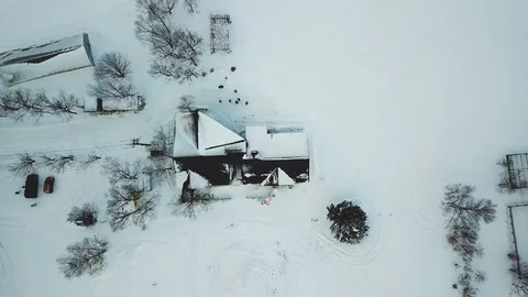 Aerial view of snow farm in winter, Toyako , Hokkaido, Japan Stock Footage 108908473