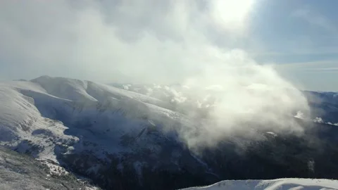 Aerial view of snow mountain range landscape. winter drone footage. Carpathia Stock Footage 164863695