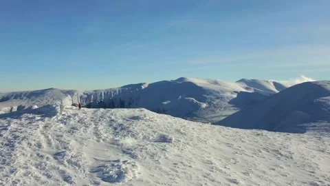 Aerial view of snow mountain range landscape. winter drone footage. Carpathia Stock Footage 166166511