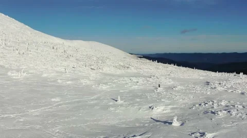 Aerial view of snow mountain range landscape. winter drone footage. Carpathia Stock Footage 166166512