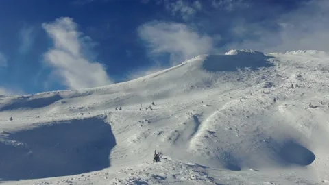 Aerial view of snow mountain range landscape. winter drone footage. Carpathia Stock Footage 166166513