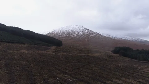 Aerial View of Snow on Scottish Mountain Ben More in Scotland Stock Footage