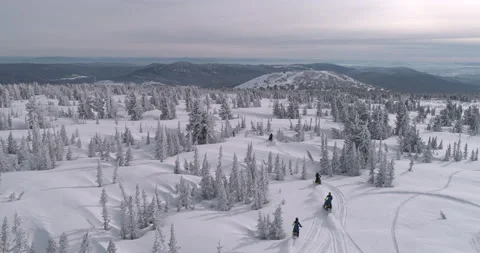 Aerial view of a snowmobile Stock Footage 149110037