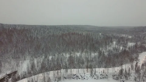 Aerial view of snowy forest Stock Footage 104525518