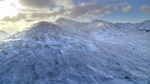 Aerial view of a snowy mountain range landscape Video stock 336797201