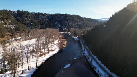 Aerial view of a snowy river Stock Footage 243603892