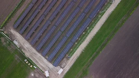 Aerial View Soaring Over Expansive Solar Panel Field Stock Footage 255524669