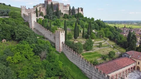 Aerial view of the Soave Castle Stock Footage 155007085