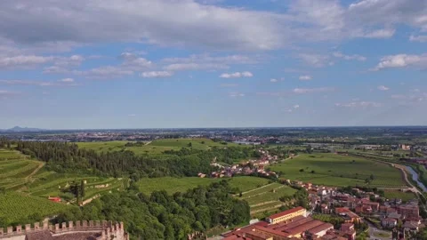 Aerial view of the Soave Castle Stock Footage 155010103