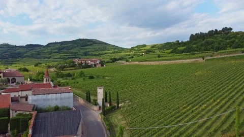 Aerial view of the Soave Castle Stock Footage 155011423