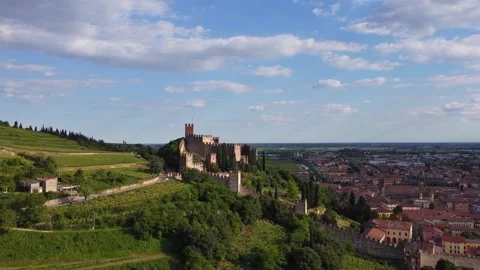 Aerial view of the Soave Castle Stock Footage 155012839