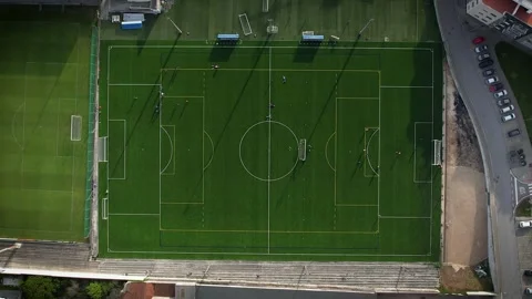 Aerial view of a soccer pitch while players are training Stock Footage 272143057