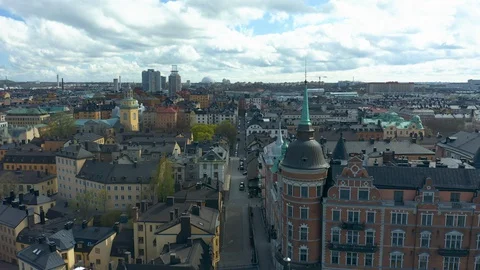 Aerial of view of Sodermalm, Stockholm Stock Footage 129677661