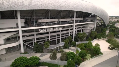 Aerial View of SoFi Stadium LA Rams Drone Footage Stock Footage 247485051