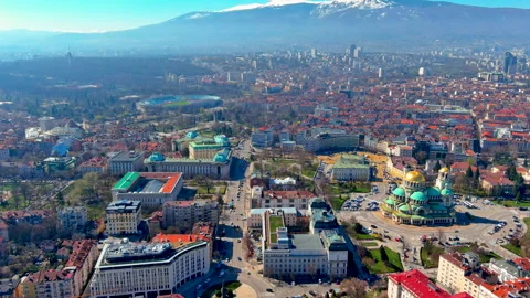 Aerial View of Sofia with Alexander Nevsky Cathedral and Vitosha Mountain Stock-Footage 342812657