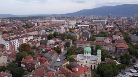 Aerial View of Sofia Bulgaria, Downtown Neighborhood, Buildings and Streets Stock Footage 286791945
