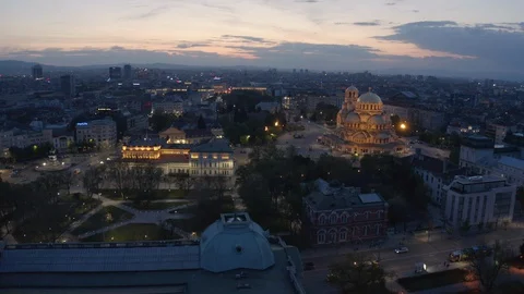 Aerial view of Sofia city with architectural buildings after sunset Vidéo 129389540