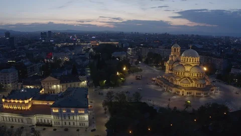 Aerial view of Sofia city with architectural buildings illuminated 스톡 동영상 129389934