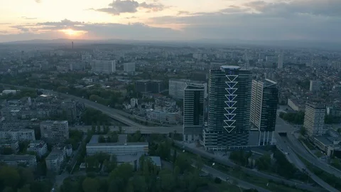 Aerial view of Sofia city at sunset Stock Footage 129389488