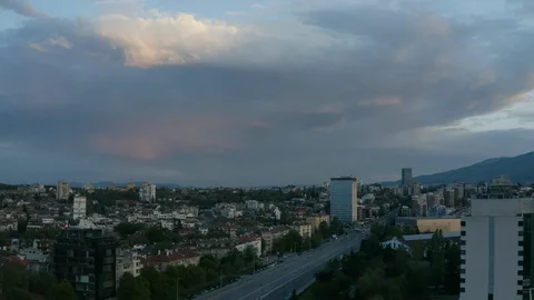 Aerial view of Sofia city with sunset clouds Vidéo 129389795