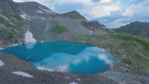 An aerial view of Sofia Lakes. Bright turquoise alpine lakes surrounded by rocks Stock Footage 263980877