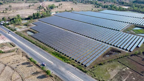 Aerial view Solar cell panel  Stock Footage 233768951