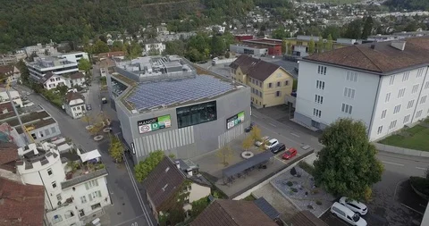 Aerial view of solar cell panels on a rooftop of residential building . Stock Footage 120966919