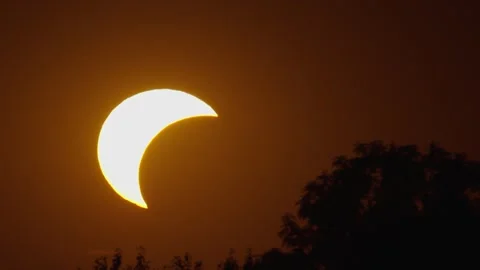 Aerial view of solar eclipse over the skyline in Poland. Stock Footage 342468745
