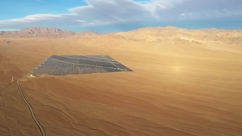Aerial View Solar Energy Modules Farm Power Plant at Atacama Desert Video stock 113076134