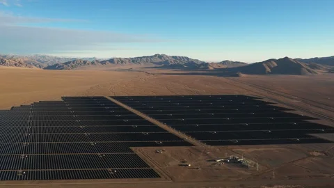 Aerial View Solar Energy Modules Farm Power Plant at Atacama Desert 스톡 동영상 113879255