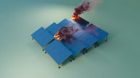 Aerial View Solar Farm Burning With Rising Smoke Column Stock Footage 336589294