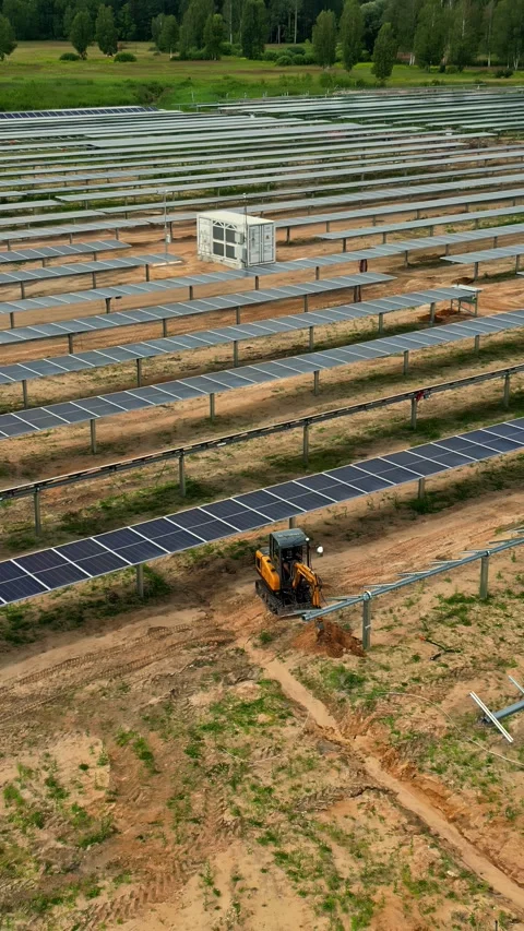 Aerial view of solar farm construction in Latvia. 스톡 동영상 339797323