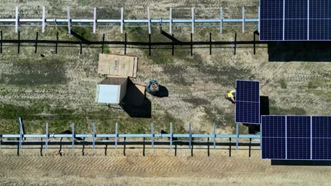Aerial view of solar farm construction site in Riga, Latvia. 스톡 동영상 340559464