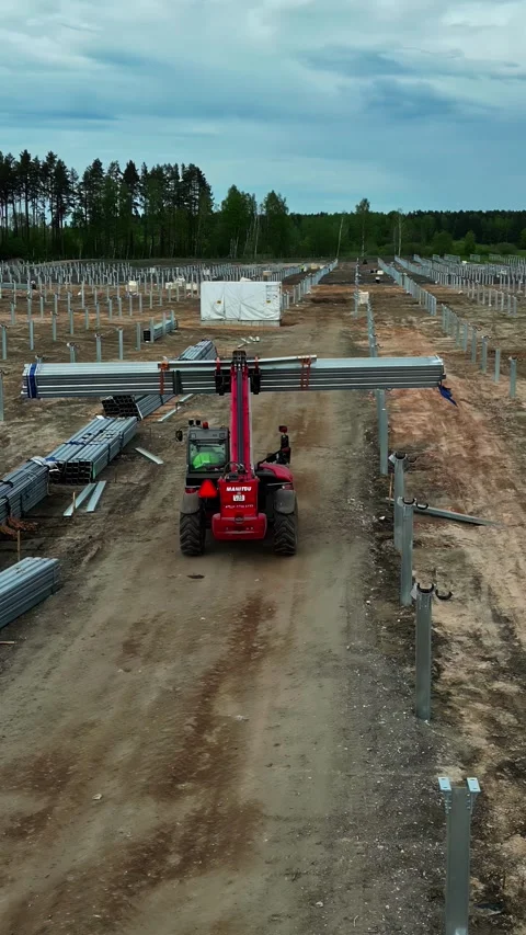 Aerial view of solar farm construction in Latvia. 스톡 동영상 340635217