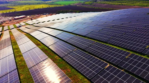 Aerial view of solar farm construction site, Bulgaria 스톡 동영상 344691459