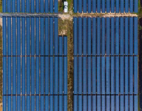 Aerial view of solar farm in Penang, Malaysia Stock Photos