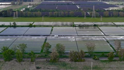 Aerial view of a solar farm producing renewable energy. Stock Footage 340952786