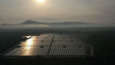 Aerial view of Solar Farm when sunrise and sunshine Stock-Footage 108667188