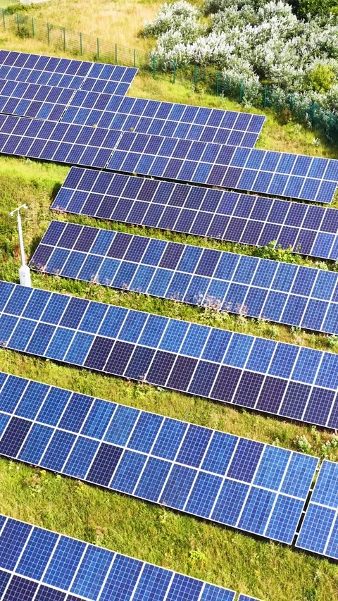 Aerial View of Solar Panel Array in Scottish Countryside Stock Footage 321107190
