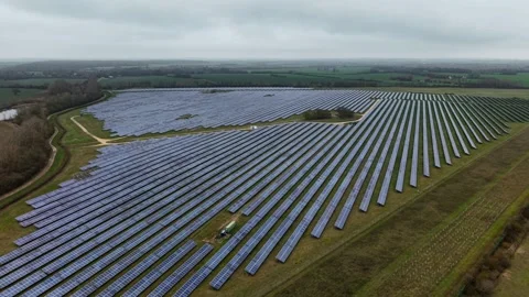 Aerial view of solar panel array, United Kingdom. Stock Footage 331137980