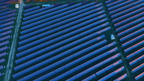Aerial view of solar panel array at sunset light Stock-Footage 332045222