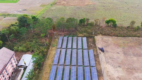 Aerial view of solar panel array in Indonesia. Stock Footage 347328775