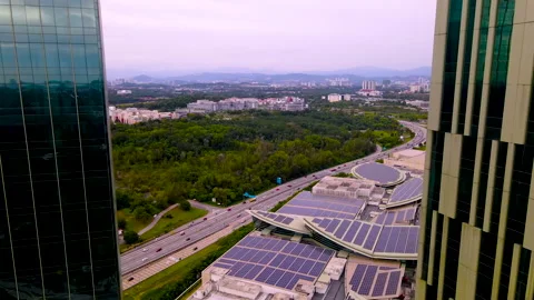 Aerial view of a solar panel on building roof top Stock Footage 217788463