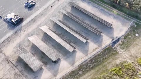 Aerial View of Solar Panel Carport in Surfers Paradise Parking Lot Stock-Footage 341910137